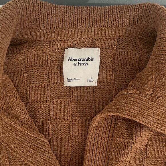 Abercrombie & Fitch Checkerboard Stitch Notch-Neck Sweater Polo Size S - Picture 4 of 5